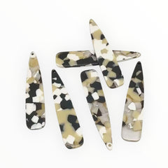 12×55 mm Beige & Cream Tortoise Long Teardrop, One-Hole Sew-On Acrylic Resin Gem (Sold in Pairs)