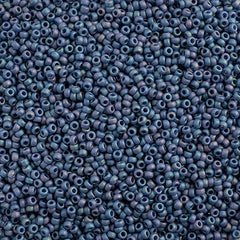 15/0 Miyuki Seed Beads Frosted Glazed/Rainbow Navy Blue Matte AB #4703