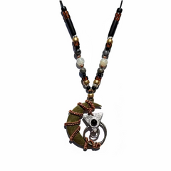 Silas – Bone, Stone, & Glass Necklace with Wire Wrap Moon Pendant
