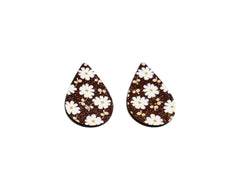 Wooden Daisy Teardrop Cabochons – 1.25″ (Sold in Pairs)