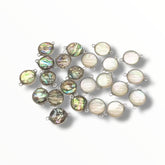 Real Shell Round Connectors – 14×17mm (Abalone & White Shell, Rhodium Finish)