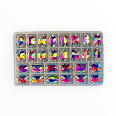 13×18mm Oval Glass Crystal – Crystal AB, Flatback Sew-On Rhinestones (Sold in Pairs)
