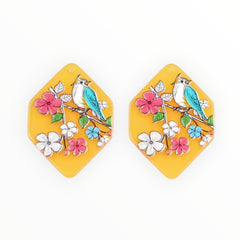 Blue Bird with Florals - Acrylic Cabochon