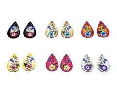 Wooden Floral Drop Cabochons – 1.25″ (Multiple Colours, Sold in Pairs)