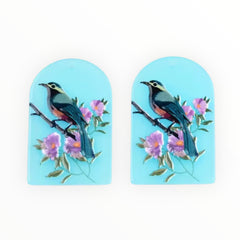Blue Birds on Blue - Acrylic Cabochon - Rounded Rectangle