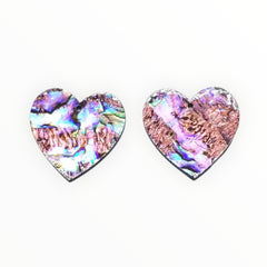 28×30 mm Pink/Black Heart Abalone Shell Shape, One-Hole Sew-On Shell on Acrylic Gem (Sold in Pairs)