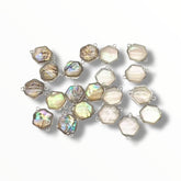 Real Shell Hexagon Connectors – 14×17mm (Abalone & White Shell, Rhodium Finish)