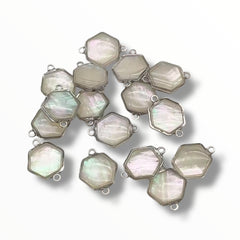 Real Shell Hexagon Connectors – 14×17mm (Abalone & White Shell, Rhodium Finish)