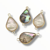 Shell Drop Connector – Abalone & White Shell with KC Gold Metal (22×11mm)