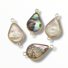Shell Drop Connector – Abalone & White Shell with KC Gold Metal (22×11mm)