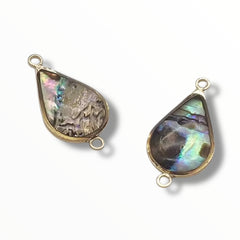 Shell Drop Connector – Abalone & White Shell with KC Gold Metal (22×11mm)