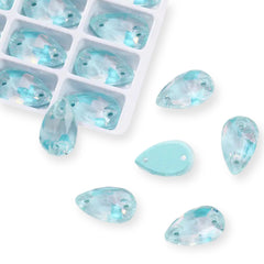 17*28mm Aquamarine Fancy Glass Crystal, Sew On Gems, Sold in Pairs
