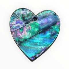 28×30 mm Blue/Black Heart Abalone Shell Shape, One-Hole Sew-On Shell on Acrylic Gem (Sold in Pairs)