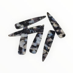 12×55 mm Black/Clear/White Tortoise Long Teardrop, One-Hole Sew-On Acrylic Resin Gem (Sold in Pairs)