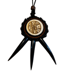 Silas - Wood Petroglyph Necklace Horn Spikes and stone