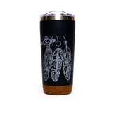 Cork Base Travel Mug - Salmon Life Cycle (Feathers) - 20 oz