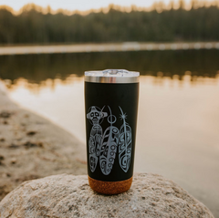 Cork Base Travel Mug - Salmon Life Cycle (Feathers) - 20 oz