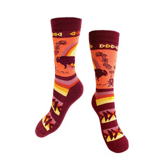 Buffaloes (MashkodeBiizhikina) – Art Socks by Storm Angeconeb (Lac Seul First Nation, Ojibwe Artist)