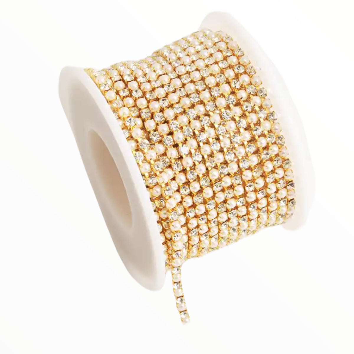 1 Yard SS6 Cream Pearl & Crystal Gold Metal Chain Rhinestone Banding