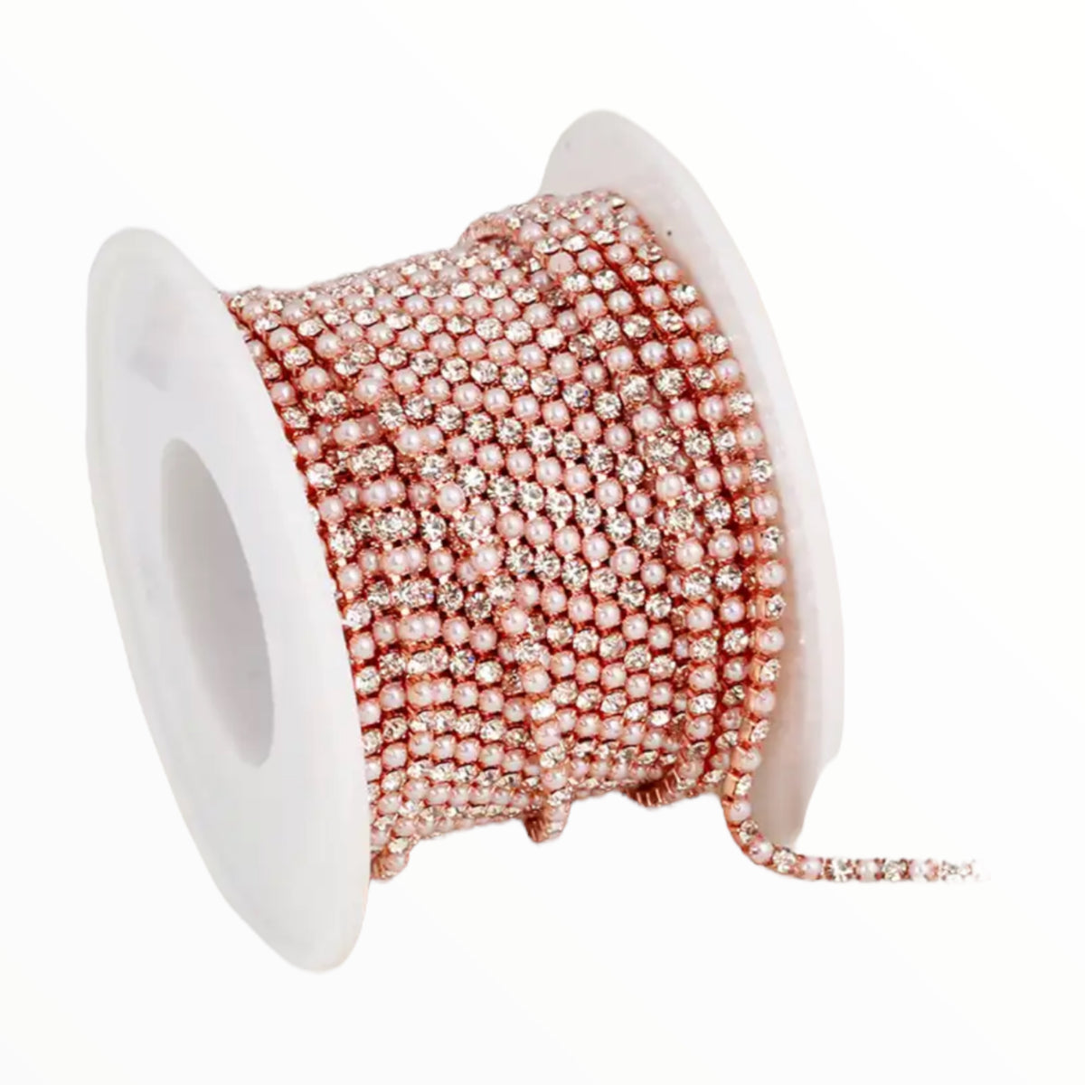 1 Yard SS6 Light Pink Pearl & Crystal Rose Gold Metal Chain Rhinestone Banding