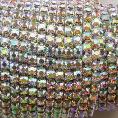 1 Yard SS6 Light Topaz AB Silver Metal Rhinestone Chain Banding