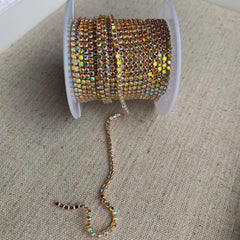 1 Yard SS6 Citrine AB Champagne Gold Metal Chain Rhinestone Banding