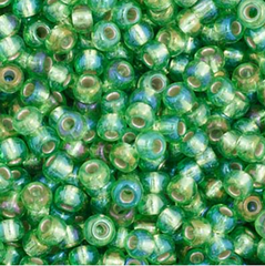 11/0 Preciosa Seed Beads Silver Lined Green Rainbow #35063