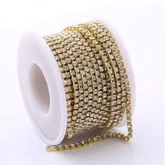 1 Yard SS6 Crystal Gold Metal Rhinestone Chain Banding