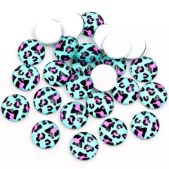 12mm Aqua & Pink Animal Print Glass Half Dome Glue-On Gems – Sold in Pairs