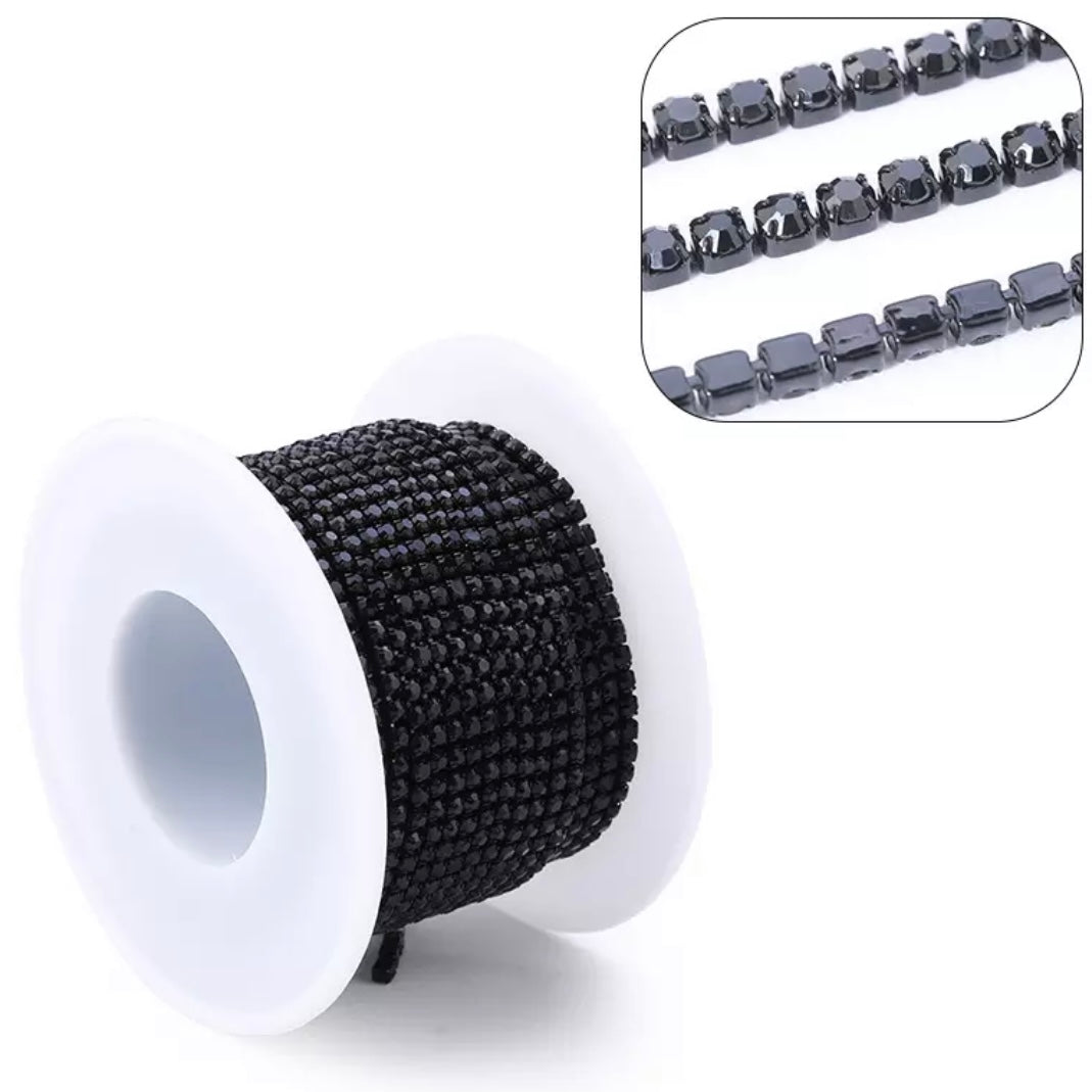 1 Yard SS6 Black Colourful Metal Chain Rhinestone Banding