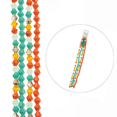 Crystal Lane Bicone 4 Strand 7in (apx128pcs) 4mm Teal & Orange Mix
