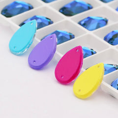11×18mm Pastel Foil Back AB Tear Drop Glass Crystals – Sew-On Gems (Sold in Pairs)