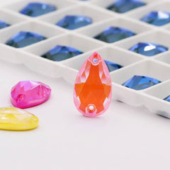 11×18mm Pastel Foil Back AB Tear Drop Glass Crystals – Sew-On Gems (Sold in Pairs)