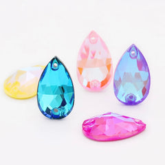 11×18mm Pastel Foil Back AB Tear Drop Glass Crystals – Sew-On Gems (Sold in Pairs)
