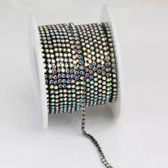 1 Yard SS6 Gun Black Crystal AB Colourful Metal Rhinestone Banding