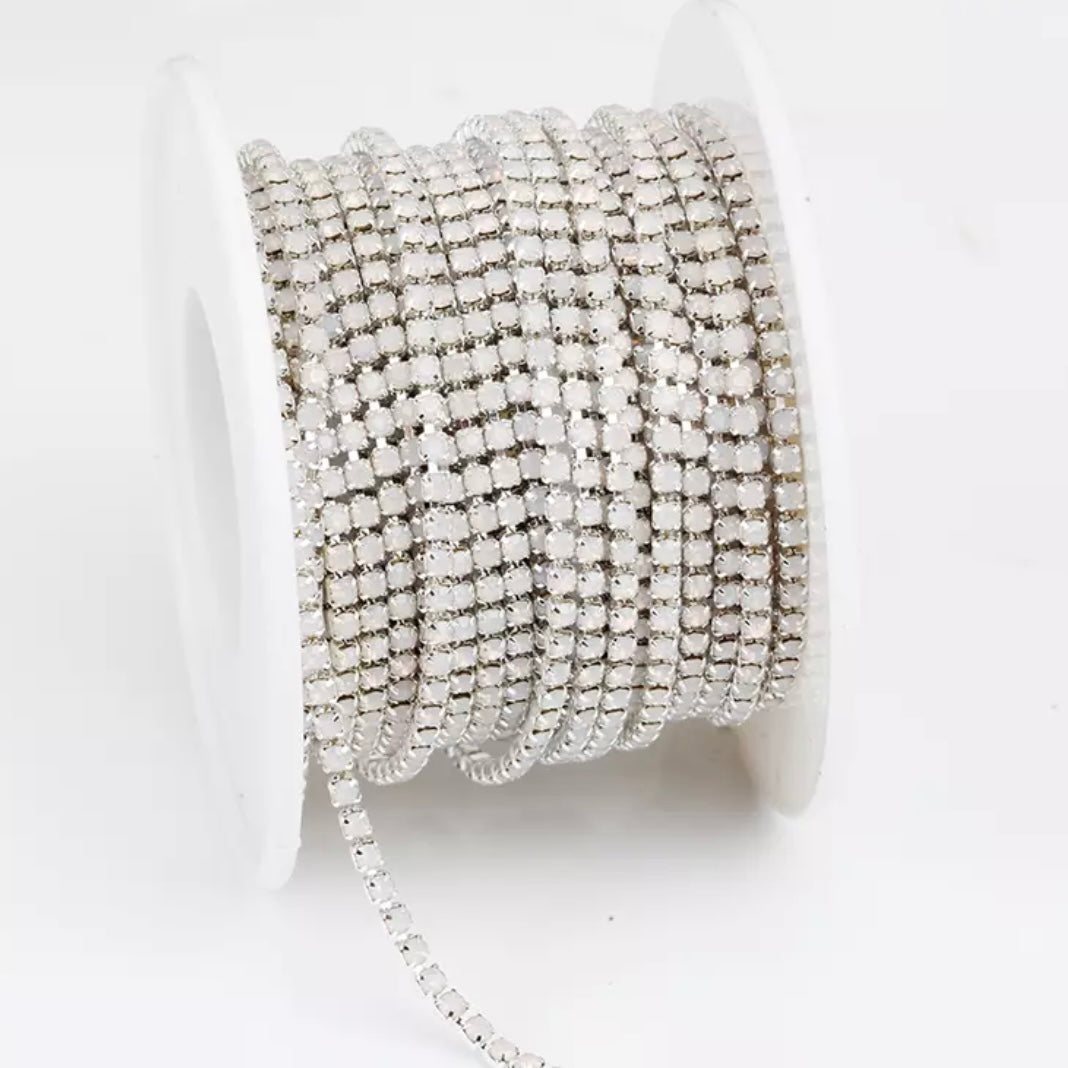 1 Yard SS6 White Opal colour Silver Metal Rhinestone Chain Banding
