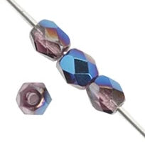 Czech Fire Polished Beads Strung 4mm Amethyst Azuro 45pcs