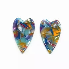 23*39mm Blue Blend Mix Acrylic Hearts, One Hole Sew On, Acrylic Gem,