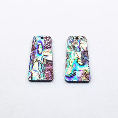 19×37 mm Pink/Black Trapezoid Abalone Shell, One-Hole Sew-On Shell on Acrylic Gem (Sold in Pairs)