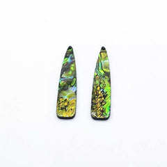 12×54 mm Yellow Black Abalone Shell Long Teardrop, One-Hole Sew-On Shell on Acrylic Gem (Sold in Pairs)
