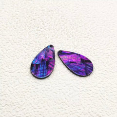 20×35 mm Purple/Black Abalone Shell Teardrop, One-Hole Sew-On Shell on Acrylic Gem (Sold in Pairs)