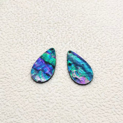 20×35 mm Blue/Black Abalone Shell Teardrop, One-Hole Sew-On Shell on Acrylic Gem (Sold in Pairs)