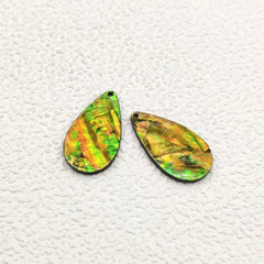 20×35 mm Yellow/Black Abalone Shell Teardrop, One-Hole Sew-On Shell on Acrylic Gem (Sold in Pairs)
