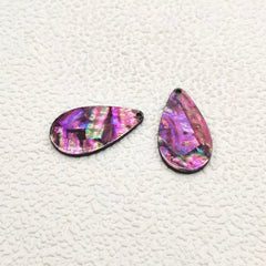 20×35 mm Pink/Black Abalone Shell Teardrop, One-Hole Sew-On Shell on Acrylic Gem (Sold in Pairs)