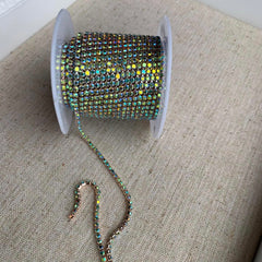 1 Yard SS6 Peridot AB Champagne Gold Metal Chain Rhinestone Banding