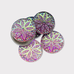 25mm Round Glitter Flower Resin Gem – Flat Back, Glue-On (Sold in Pairs)