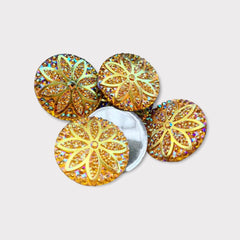 25mm Round Glitter Flower Resin Gem – Flat Back, Glue-On (Sold in Pairs)