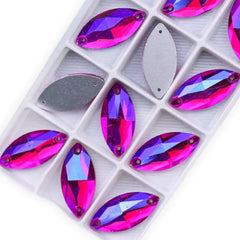 Fancy Glass Sew-On Navette/Horse Eye – 9×18mm AB (Aurora Borealis)