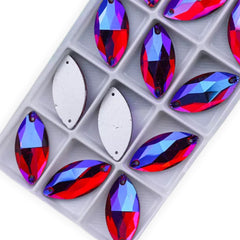 Fancy Glass Sew-On Navette/Horse Eye – 9×18mm AB (Aurora Borealis)