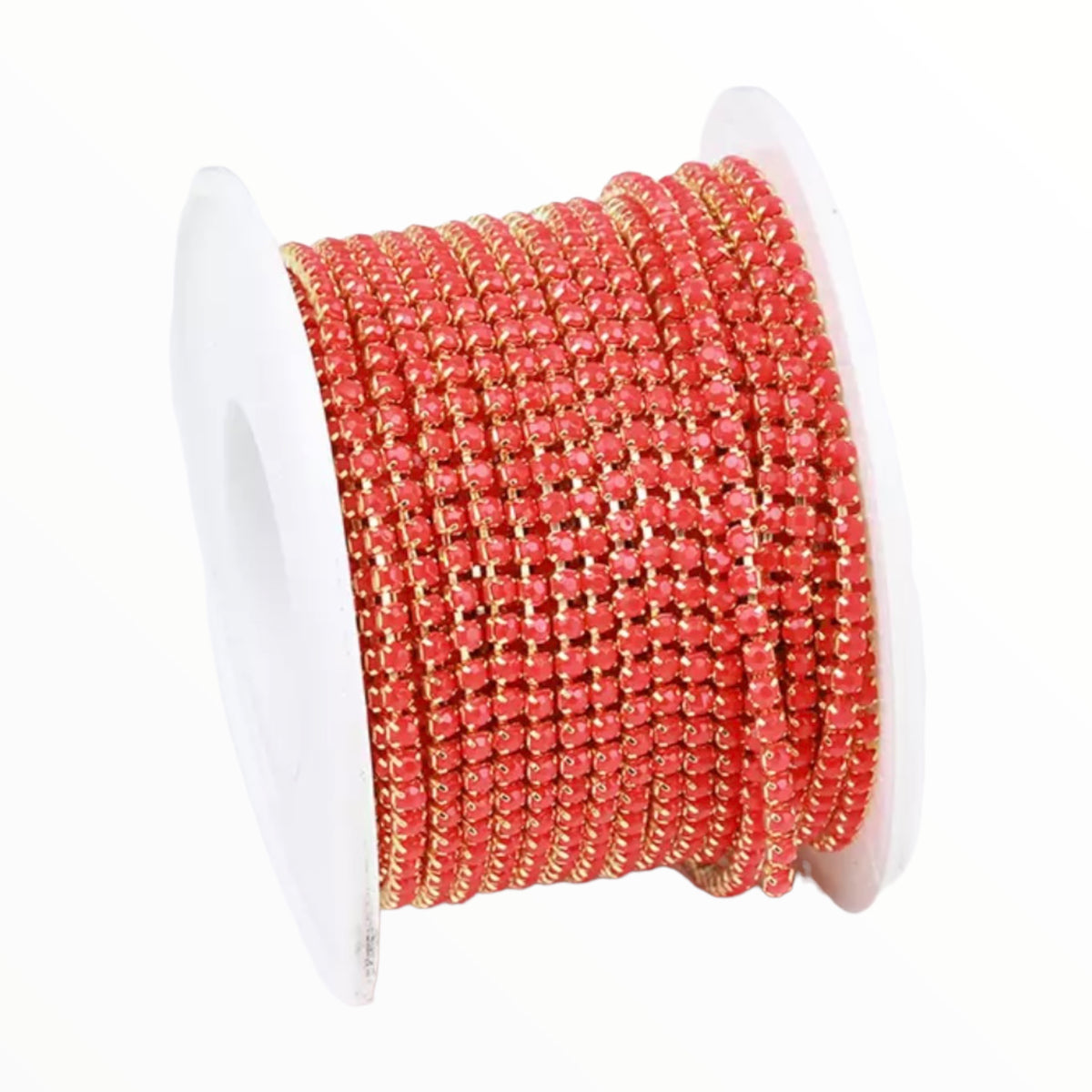 1 Yard SS6 Red Acrylic Gold Metal Chain Banding